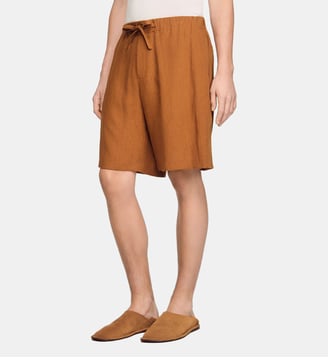 Short en lin à taille élastiquée - Sandro - Cognac