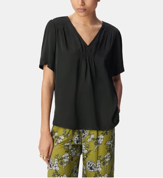 Top manches courtes satiné détails smocks Ikks