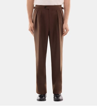Pantalon large double pinces en flanelle - Fursac - Marron