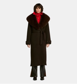 Manteau col peau lainée - Sandro - Marron