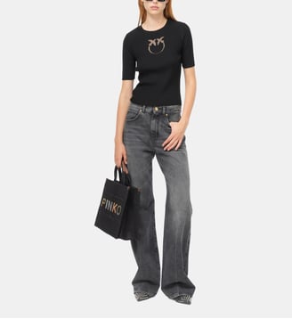 Pull à manches courtes en laine à logo - Pinko - Noir