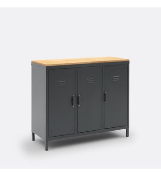Armoire/Vestiaire 3 portes métal acier chêne Hiba - La Redoute Interieurs - Gris anthracite