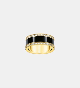 Bague ruban émail à froid noir et zircons - Thomas Sabo - Or jaune