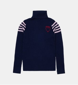 Pull à col roulé côtelé avec motif cœur - Marni - Bleu