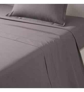 Drap plat en percale de coton - Desforges - Gris moyen