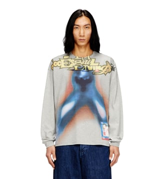 T-shirt en coton avec imprimé numérique - Diesel - Bleu gris