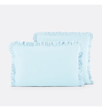 Taie d'oreiller unie gaze de coton à volant - La Redoute Interieurs - Bleu pastel
