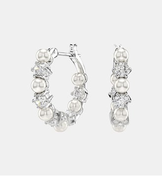 Anneaux d'oreilles Matrix, Perle de cristal, Métal rhodié - Swarovski - White