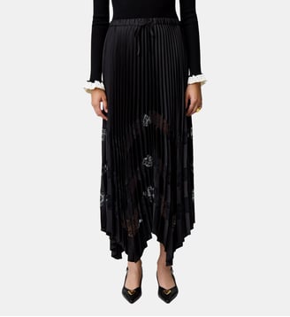 Jupe satin dentelle plissée - Claudie Pierlot - Noir