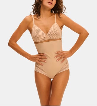 Gaine sculptante microfibre et dentelle - Simone Pérèle - Beige clair