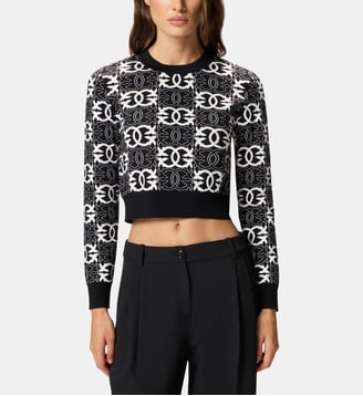 Pull cropped à logo love birds - Pinko - Noir et blanc