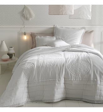 Couvre lit boutis matelassé brodé, coton - La Redoute Interieurs - Blanc
