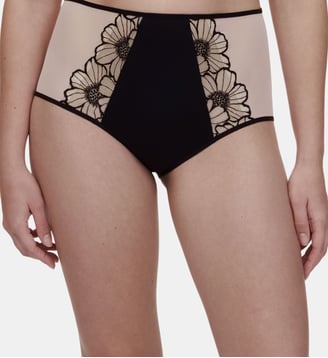 Culotte taille haute broderie florale - Chantelle Pulp - Noir et rose pâle