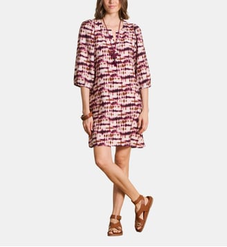 Robe courte à imprimé tie & dye - La Fée Maraboutée - Ecru et burgundy
