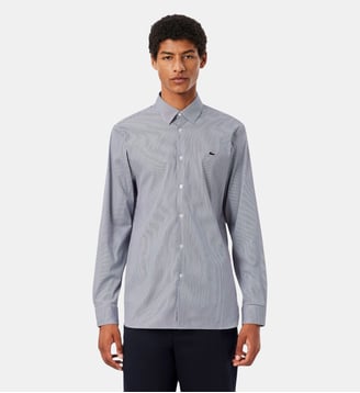 Chemise slim fit rayée popeline stretch - Lacoste - Blanc et bleu marine