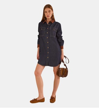 Robe Droite En Denim Et Velours Côtelé Paulina - Maison 123 - Bleu brut