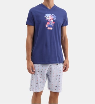 Pyjashort en jersey de coton léger - Mode vacances ON - Arthur - Ciel