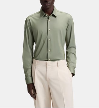 Chemise slim en tissu stretch performant structuré - BOSS - Bleu foncé