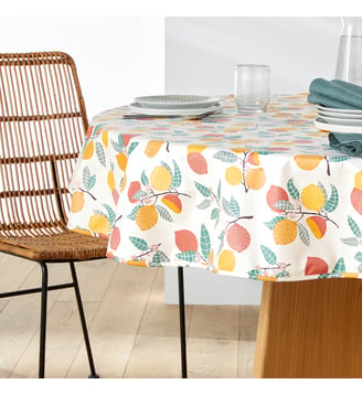 Nappe ronde coton enduit Citron - La Redoute Interieurs - Imprimé citron