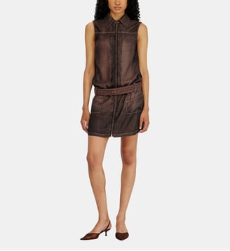 Robe courte en denim enduit fluide - Diesel - Marron