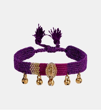 Bracelet en tissu réglable avec cabochon central et pampilles CIPRA - Hipanema - Violet