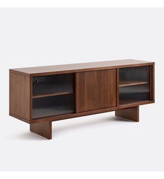 Buffet plaqué noyer et verre strié 3 portes - La Redoute Interieurs - Noyer