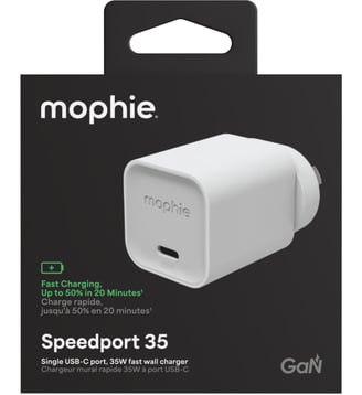 Chargeur secteur 35W GaN USB-C x2 power Delivery Blanc - Mophie - Standard