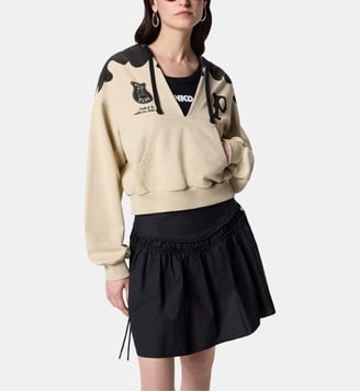 Sweat-shirt à capuche et col v - Pinko - Bleu foncé