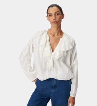 Blouse détails volants dentelle - Ikks - Blanc cassé