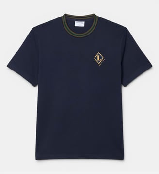 T-shirt fabriqué en France rayures badge - Lacoste - Bleu marine