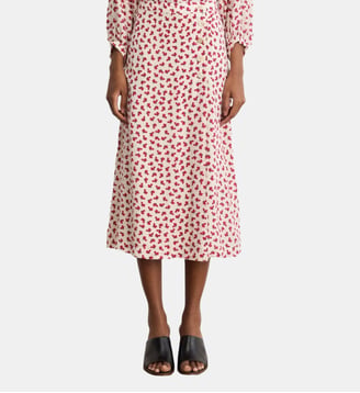 Jupe midi à fleurs et boutons - NASSIRA - Pablo - Naturel