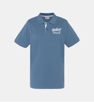 Polo avec logo brodé et patte contrastée - Schott - Bleu jean