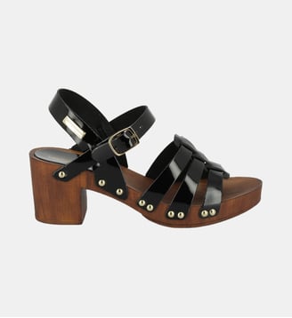 Sandales à talons forme sabot en cuir POLLY - Les Tropeziennes par M. Belarbi - Noir