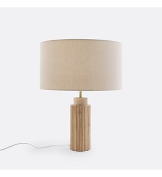 Lampe à poser en chêne, métal fer et lin - La Redoute Interieurs - Naturel et lin