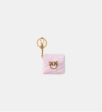 étui pour airpods love bag puff en cuir brillant - Pinko - Rose clair