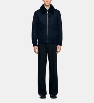 Blouson en laine col amovible - Sandro - Marine