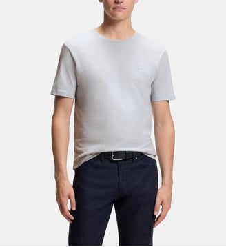 T-shirt droit en jersey de coton - BOSS - Gris clair