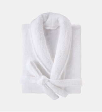 Peignoir col châle 100% Coton BIO, DOUCEUR - Blanc Cerise - Blanc