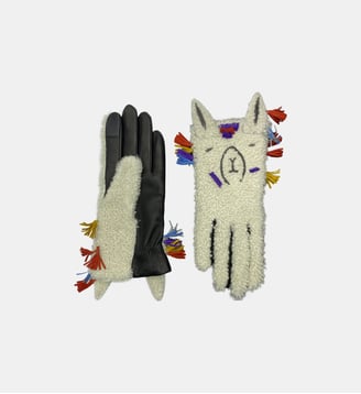 Lama gants en cuir doublé alpaga - Agnelle - Noir écru et muli