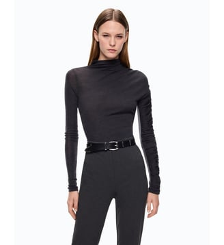 T-shirt à col roulé et base asymétrique - Pinko - Gris corbeau