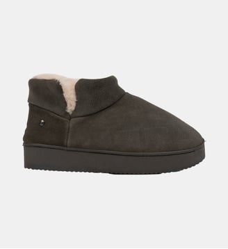Chaussons Bottillons dessus en cuir, semelle plateforme - Isotoner - Kaki