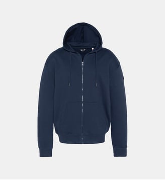 Sweatshirt uni zippé à capuche - Schott - Marine