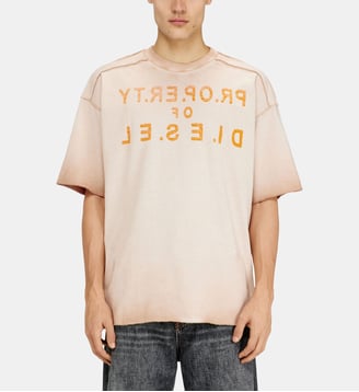 T-shirt en coton décontractée avec imprimé devant et dos - Diesel - Beige
