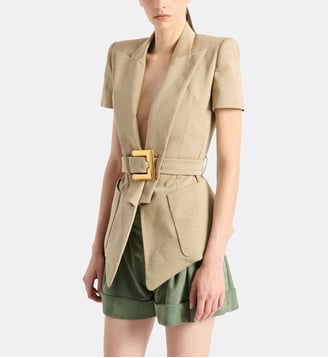 Veste Anthem ceinturée en gabardine - Balmain - Beige