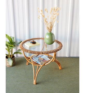 Table basse en rotin Léonie N°872- Produit chiné - Debongout - Bois clair