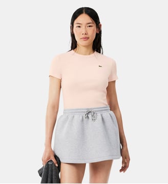 T-shirt slim fit coton côtelé - Lacoste - Rose mansia