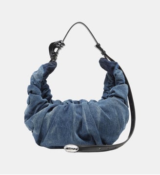 Grab-D L-Grand sac hobo froissé en denim traité - Diesel - Bleu moyen