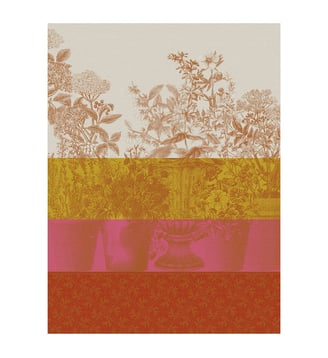 Torchon Floraison Rayé 100% coton - Le Jacquard Francais - Rose