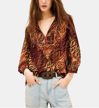 Blouse droit Odetta à motif - Ba&sh - Rouge