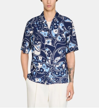 Chemise fluide imprimé col requin - Sandro - Marine